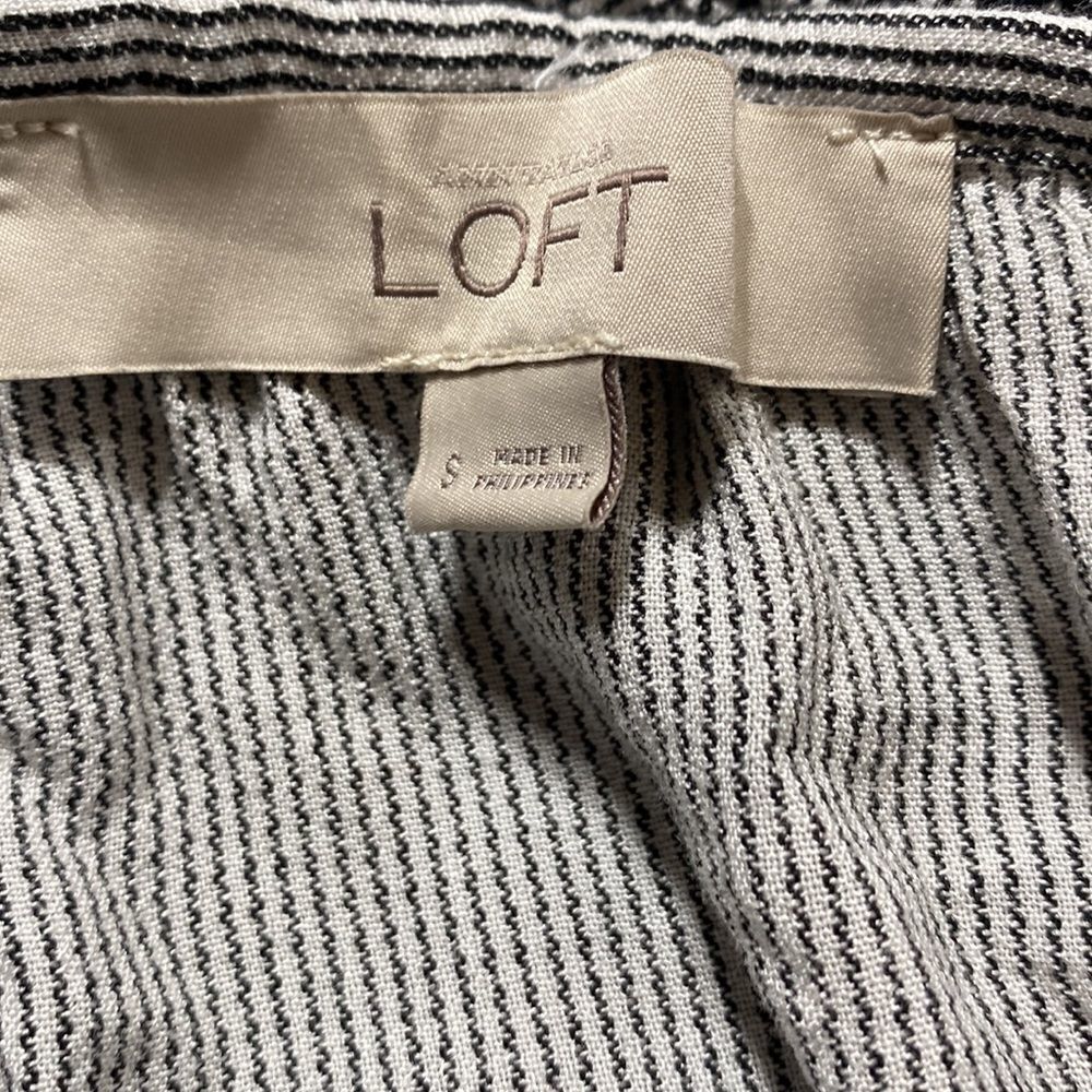 Loft Smocked Off Shoulder Belted Shift Dress W/Pockets Black / Cream Small - Picture 9 of 11